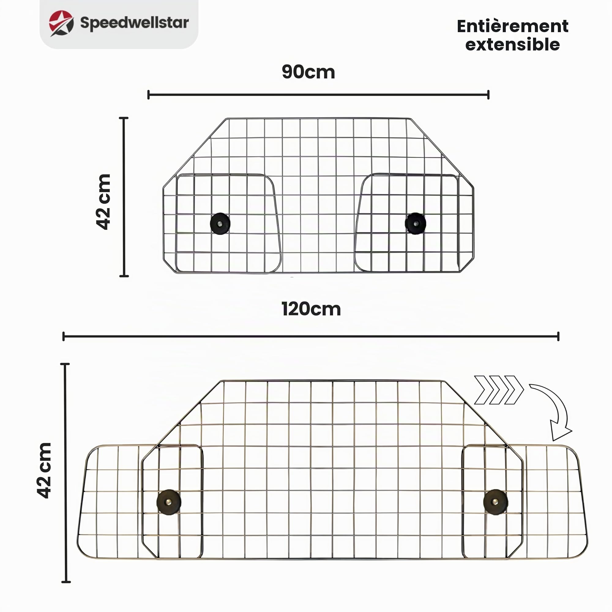 Speedwellstar Grille de Séparation Chien Coffre Voiture Universelle Réglable – Barrière Mesh Métal avec Fixation Appui-Tête