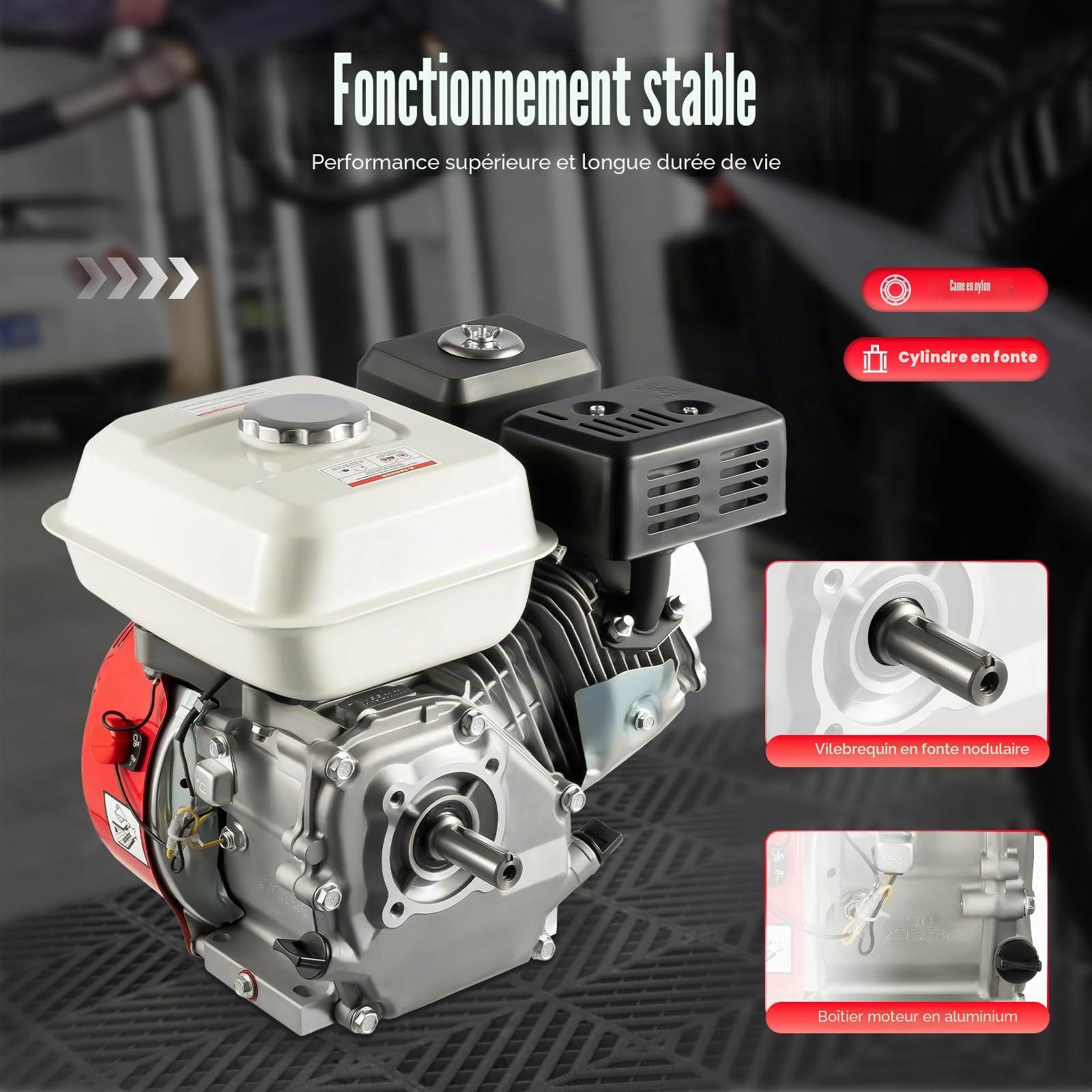 Moteur à essence 4 temps 7,5 CV 212 CC avec moteur à essence 3600 tr/min pour karts, compresseurs, creuses, générateurs, nettoyeurs haute pression, bétonnières, etc
