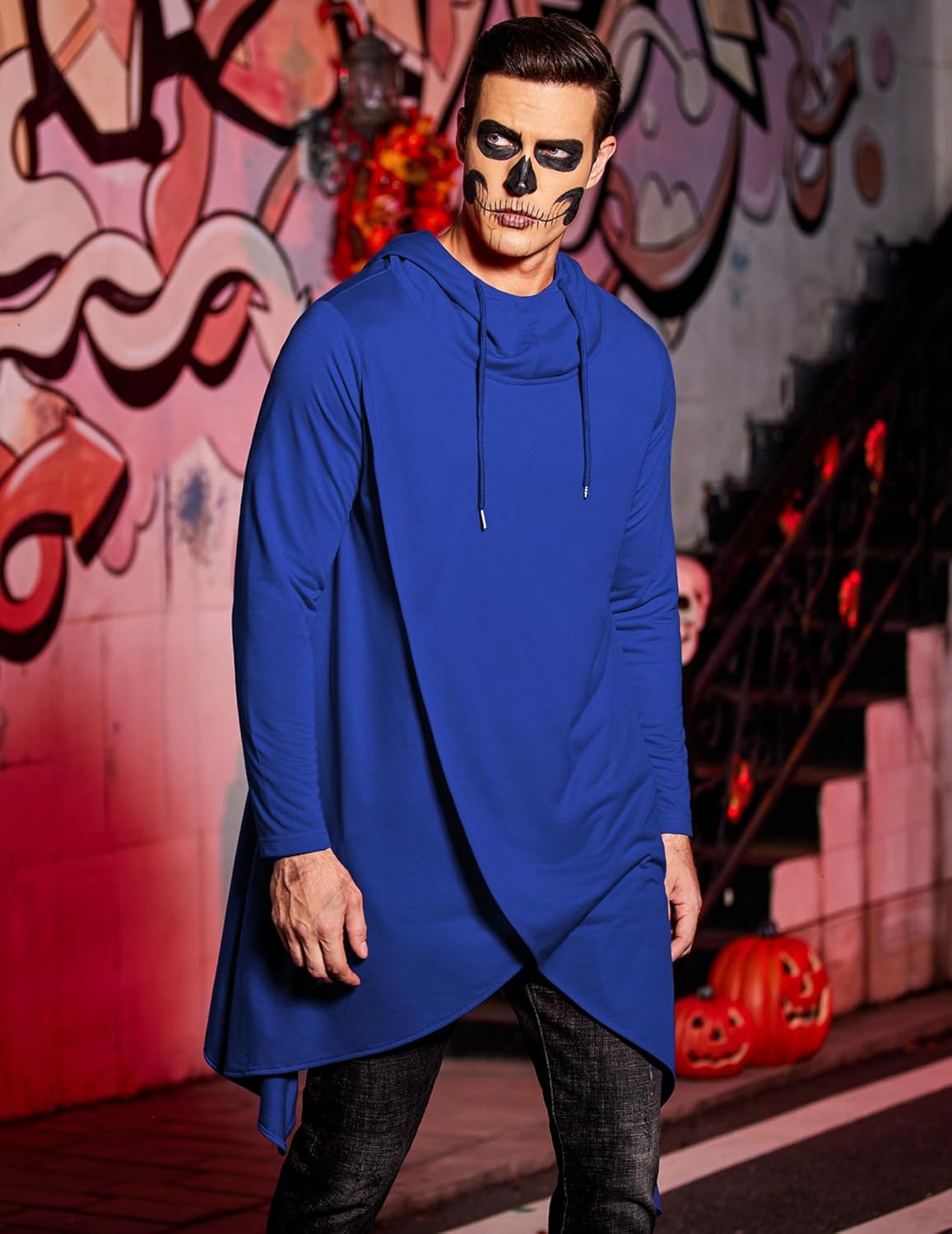 COOFANDY Men's Hooded Poncho Cape Cloak Casual Asymmetric Hem Hoodie Sweatshirts