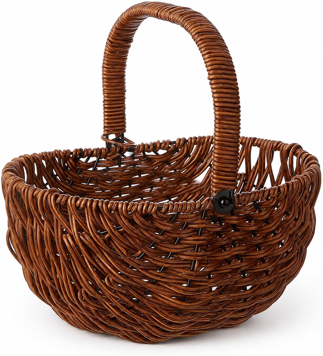 标题：Small Woven Flower Girl Basket with Handle, Rattan-Style Wicker Basket for DIY Wedding Decor, Empty Gift Basket & Storage Organizer for Home Garden (Decorative Flowers Sold Separately) (Type5)
