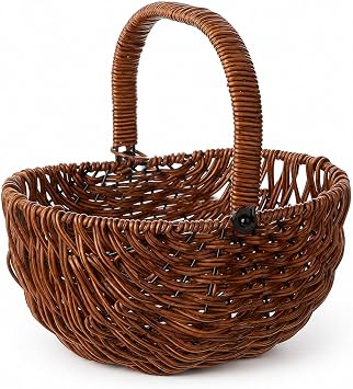 Small Woven Flower Girl Basket with Handle, Rattan-Style Wicker Basket for DIY Wedding Decor, Empty Gift Basket & Storage Organizer for Home Garden Decorative Flowers Sold Separately Type1