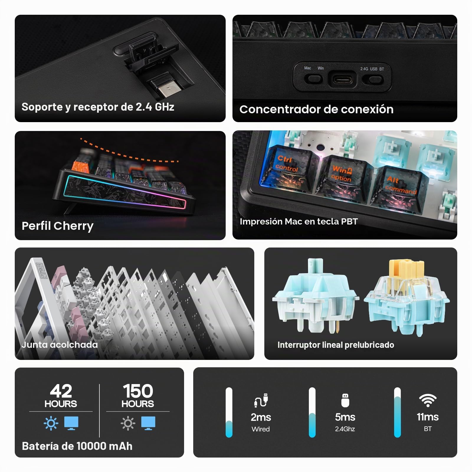 EPOMAKER TH108 V2 Pro Teclado Gaming Mecánico de Tamaño Completo con Pantalla y Perilla, 10000mAh, BT/2.4Ghz, Teclas PBT, Modificador de Mac, Hot Swap, RGB,Gasket,para Mac/PC (Negro, Creamy Jade) | Perilla, 10000mAh, BT/2.4Ghz, Teclas PBT, Modificador de
