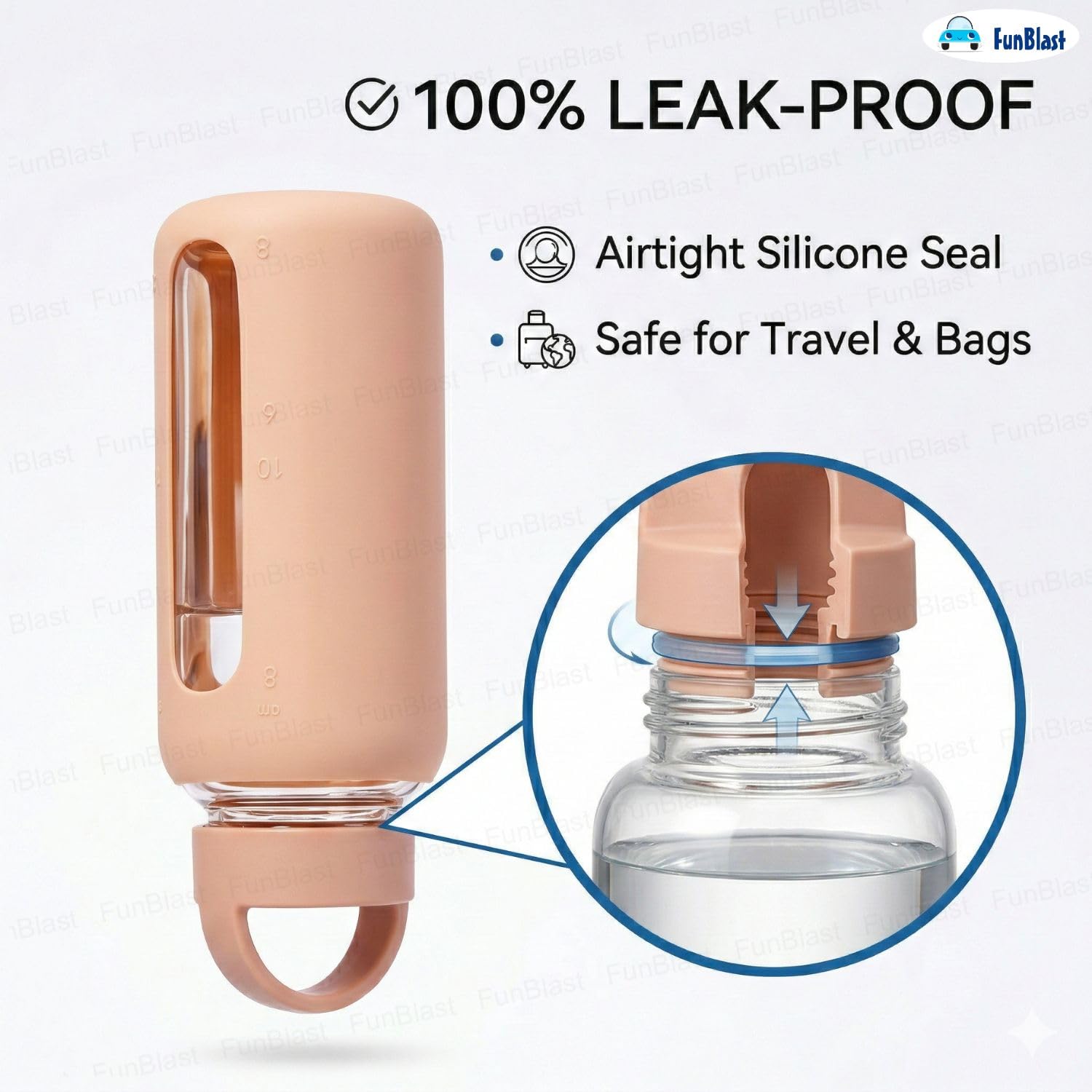 FunBlast Glass Water Bottle - 800ml, Leak-Proof -7