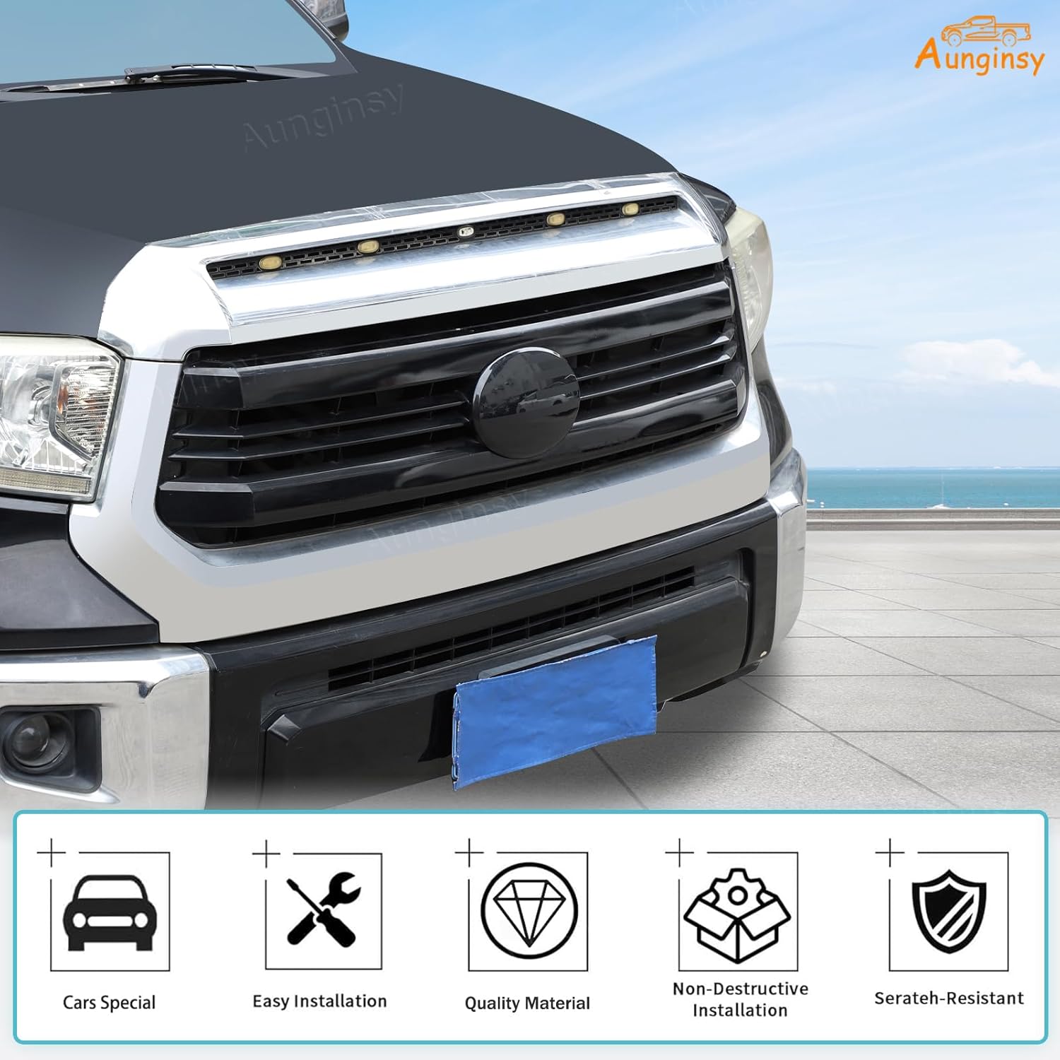 Aunginsy Car Front Emblem Trim Cover Compatible with Toyota Tundra 2007-2017, Front Hood Center Grille Emblem Badge Logo Cover Circle Ring Decorative Overlay ABS Accessories, American Flag Pattern