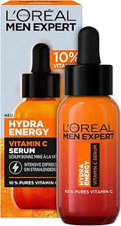 L'Oréal Mens Expert Vitamin C Serum Anti Tired Skin for Men, Moisturiser for a Radiant Look Men's Face Serum High Dose with 10% Pure Vitamin C, Hydra Energy, 1 x 30 ml