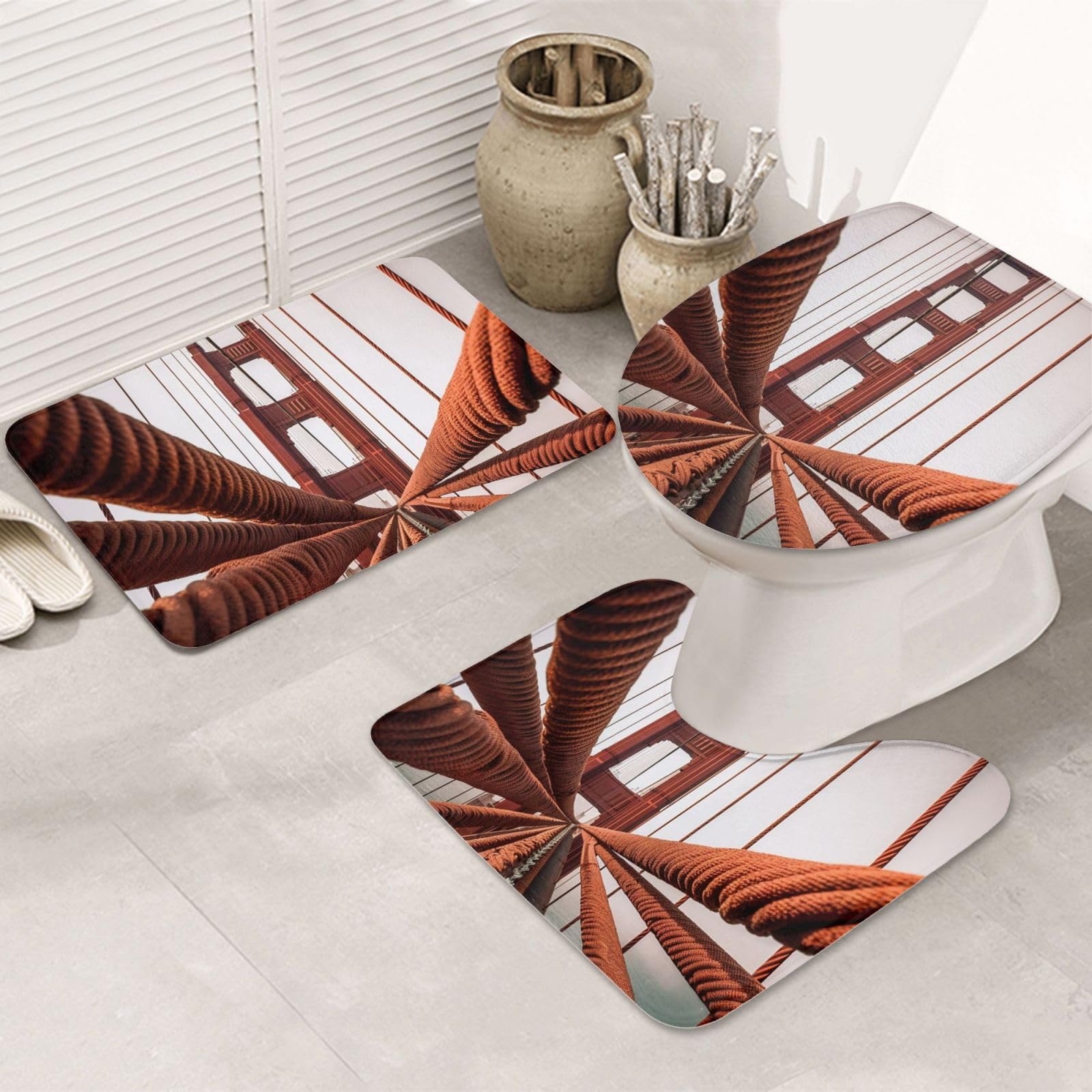 Tapis de bain Golden Gate Bridge en microfibre douce OUSIKA lot de 3