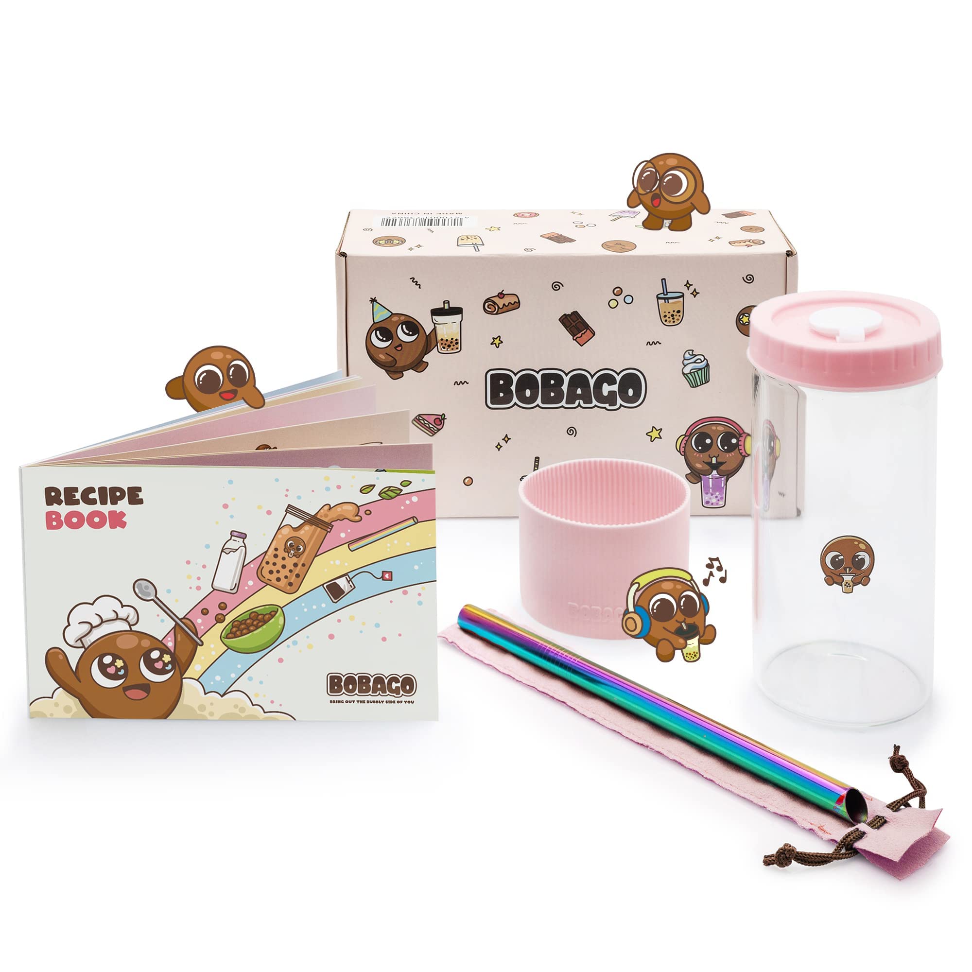 BobaGO Reusable Boba Cup with Straw, Bubble Tea Cup with Recipe Book