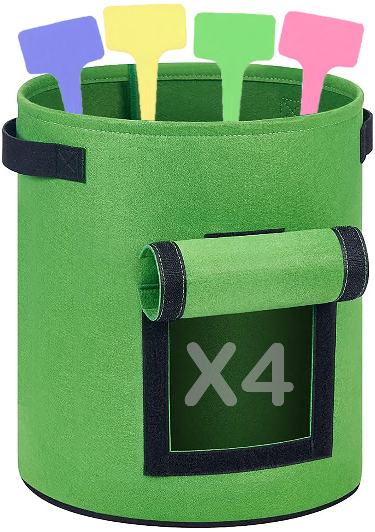 Bolsa Cultivo Patatas Plantas Tomates. Set 4 Macetas de Tela Grandes con Asas + 4 Etiquetas de Colores. Bolsa de Fieltro huerto Urbano Vegetales (30 litros)