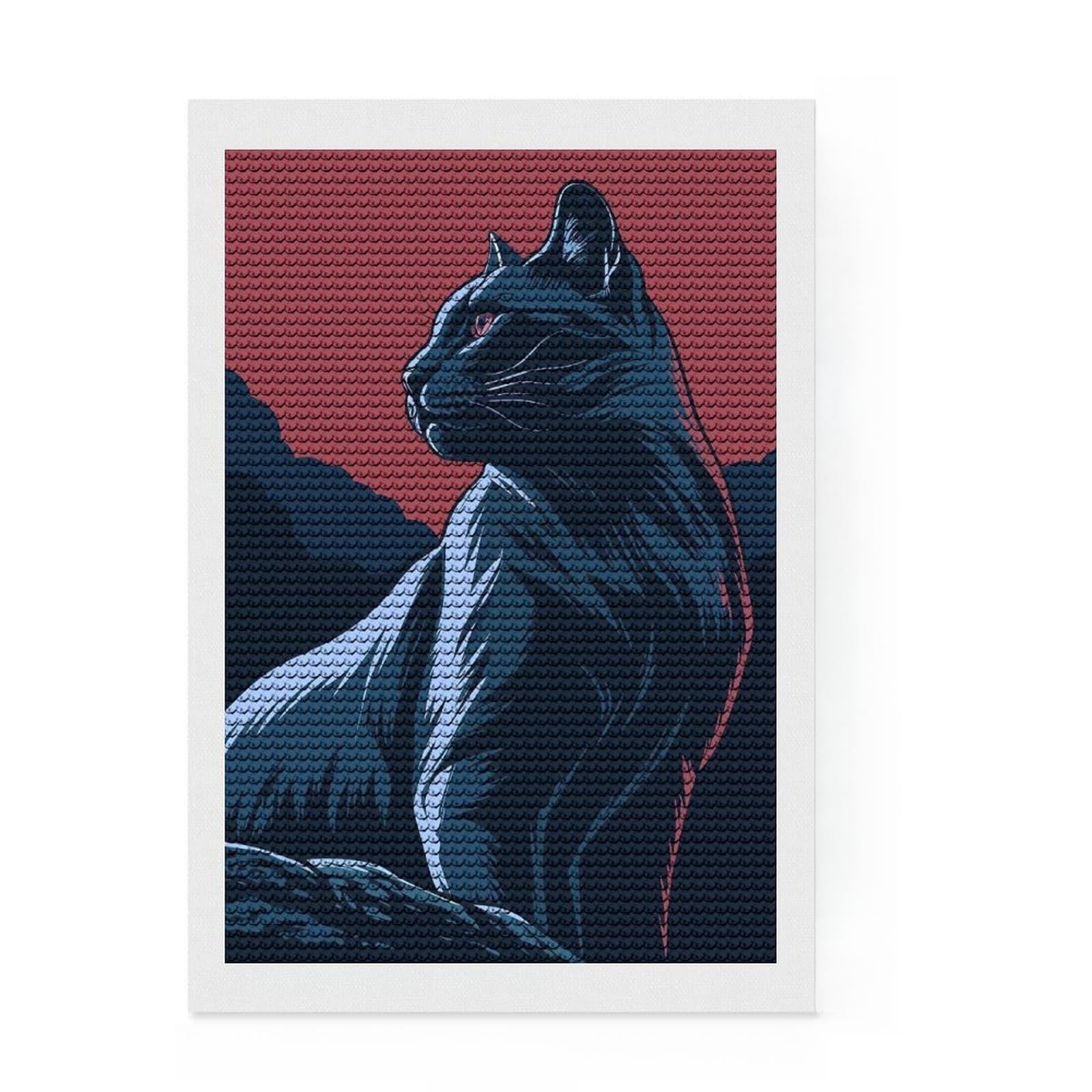 Junmoney Stylized Black Cat Illustration Diamond Painting Set 8"x12", Complete Accessories, Satisfying Creative Project, Stress Relief Craft, Office Decor