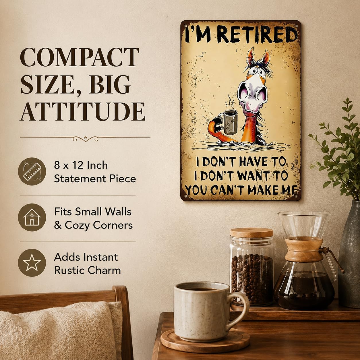8x12 Inch Funny Retirement Metal Sign, Humorous Gift for Retired Men/Women