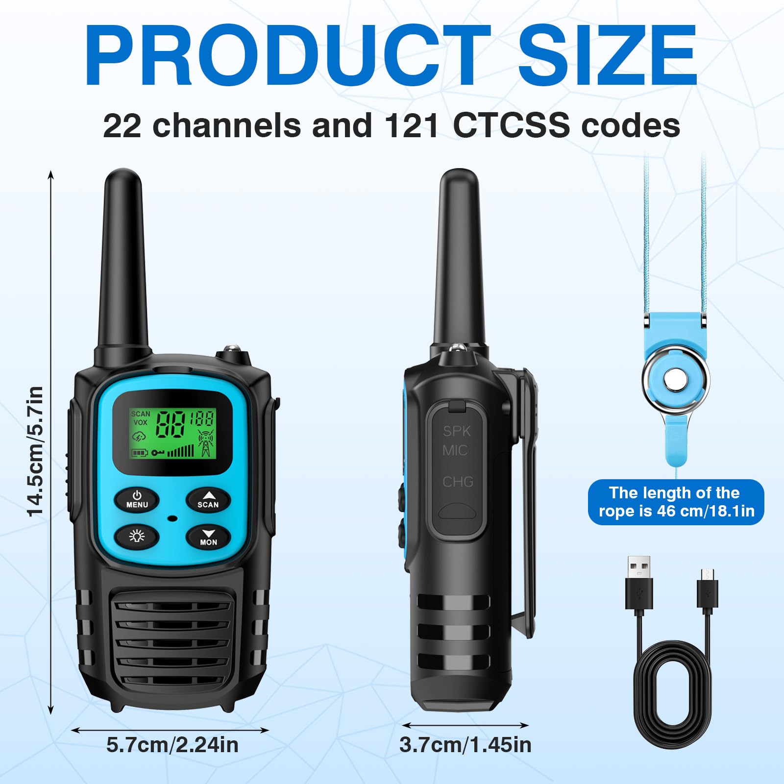 4 PCS Talkie Walkie Longue Portée 5 km Talkie-Walkie Enfants Adultes 8 Canaux en Europe/22 aux États-Unis Walkie Talkies Rechargeable USB-C avec VOX Torche pour l'Extérieur Camping Randonneé