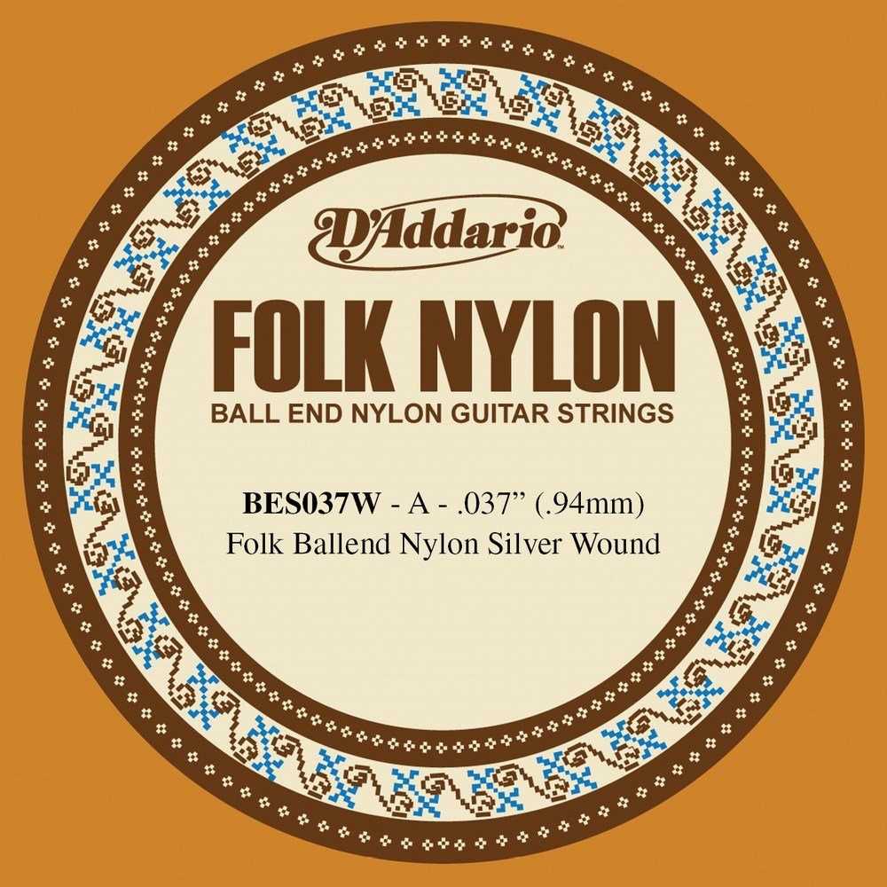D'Addario BES037W .037 Folk Single Nylon String with Ball End for Guitar - Silver Wound