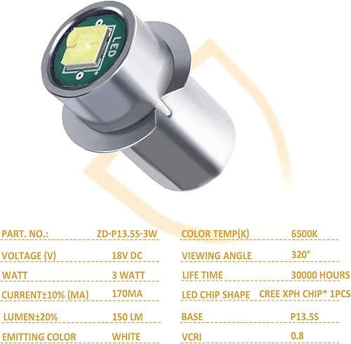 Miniatura 3 de Podoy Bombilla de repuesto para linterna de 3 W y 18 V compatible con Ryobi P704, P703, P700 Reemplazar 780287001, P13.5S Bombilla LED mejorada
