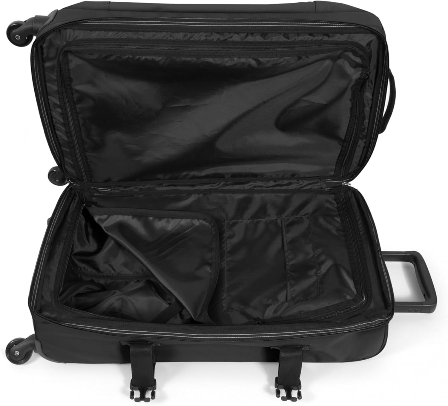 EASTPAK TRANS4 S – 44L Small Cabin Wheeled Luggage, Two Compartments, TSA Lock, 360° Spinner Wheels, and Telescopic Handle, Black