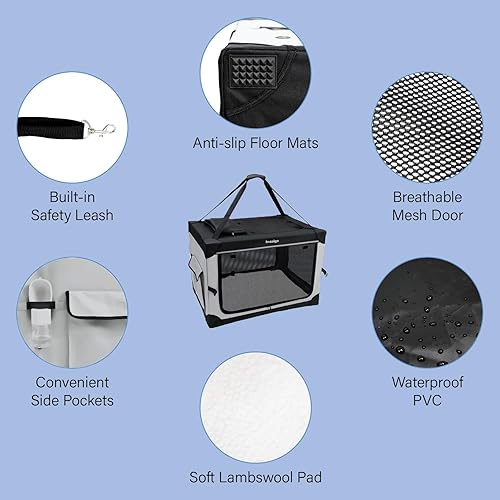 Miniatura 3 de Jaula plegable suave para perros, portátil y plegable con bolsa de transporte, ventanas de malla transpirable duradera de 4 puertas para interiores