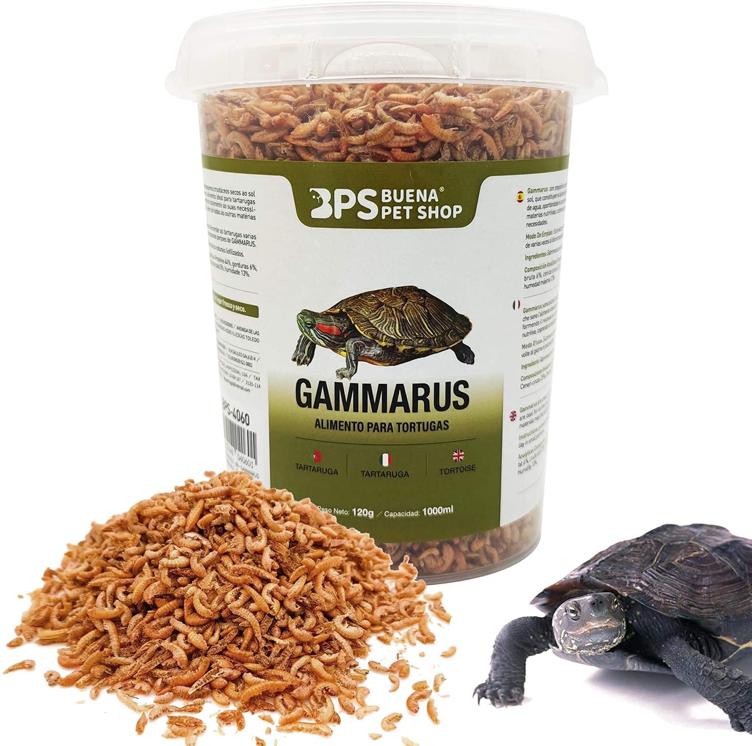 BPS Alimento Gammarus Comida Alimentación Natural para Tortugas Acuáticas Alimento Flotante Turtle Terrapin Food (500 ml) BPS-4013