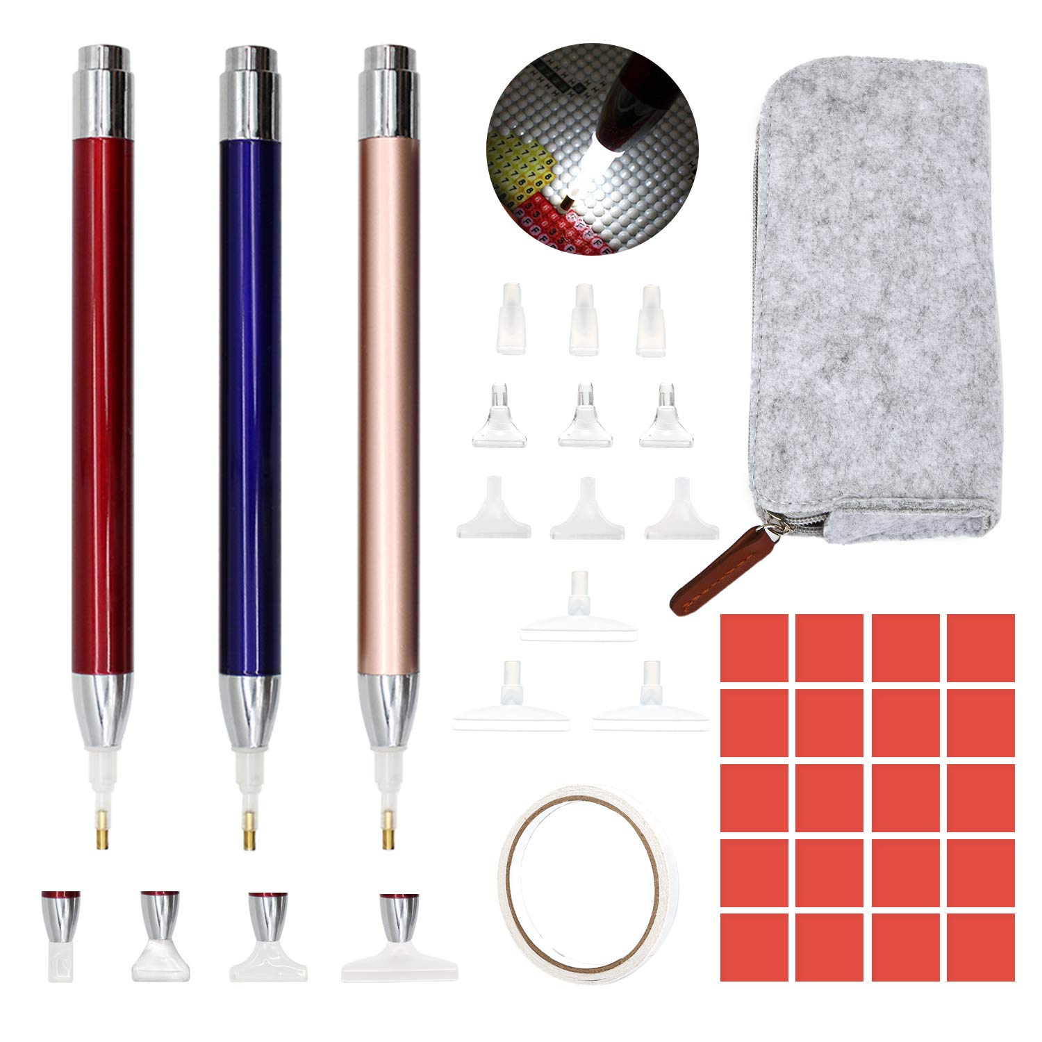 Abodhu Diamond Painting Pen Kits with LED Light Up Drill Pens for Arts Nails DIY Crafts Decoration, 12pcs Tips
