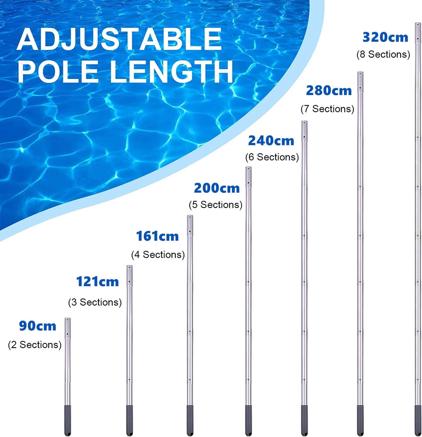 Barre télescopique en aluminium pour nettoyage de piscine réglable de 1 m à 3,20 m, GT215