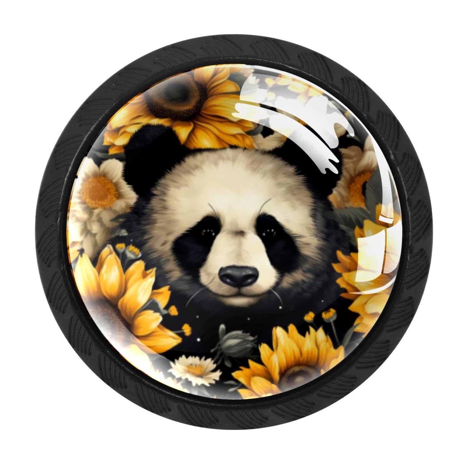 CHENZZZZ 4 Pack Round Cabinet Knobs for Kitchen Bathroom Closet Dresser Cabinets, Panda Sunflower