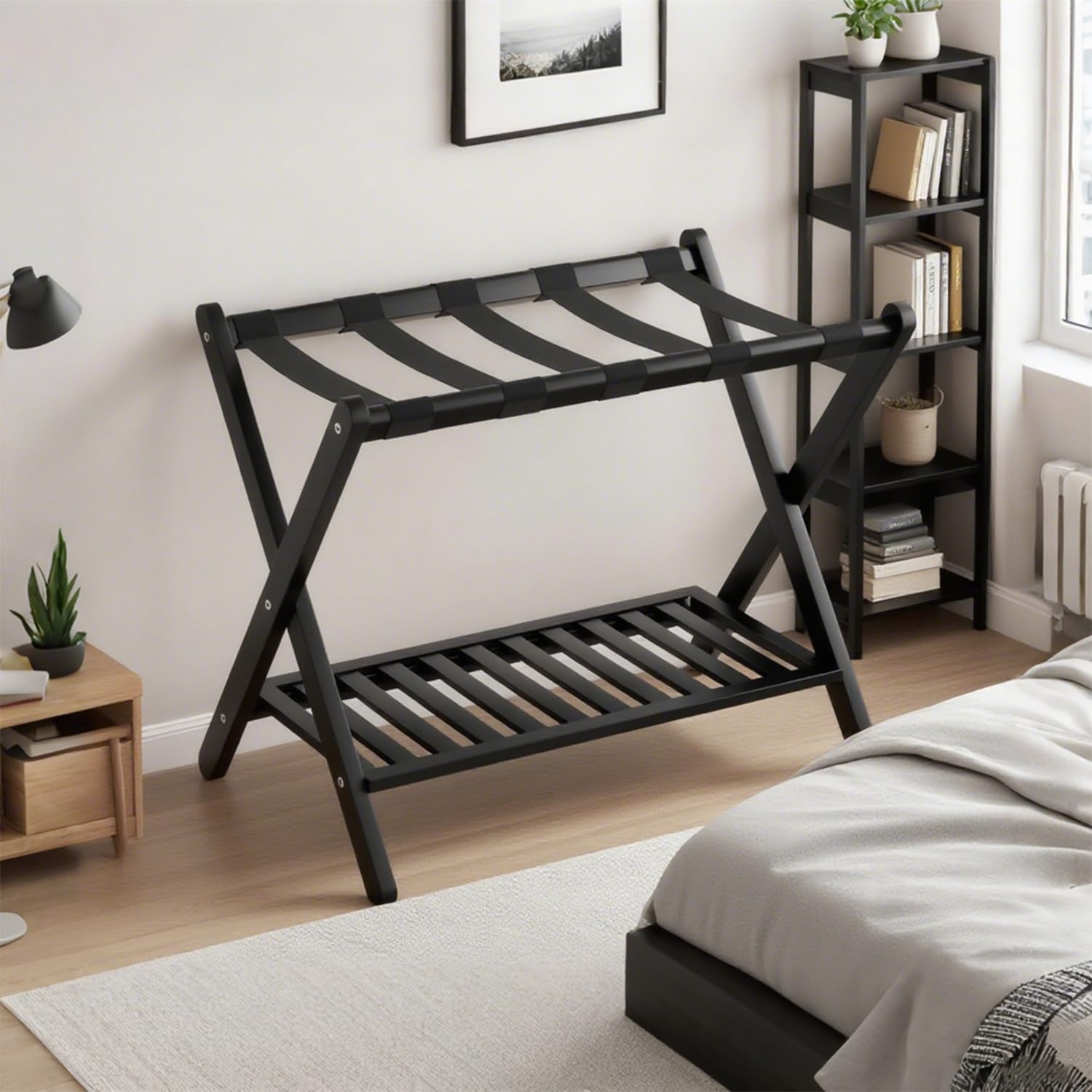 Luggage Rack for Guest Room,Folding Suitcase Stand with Storage