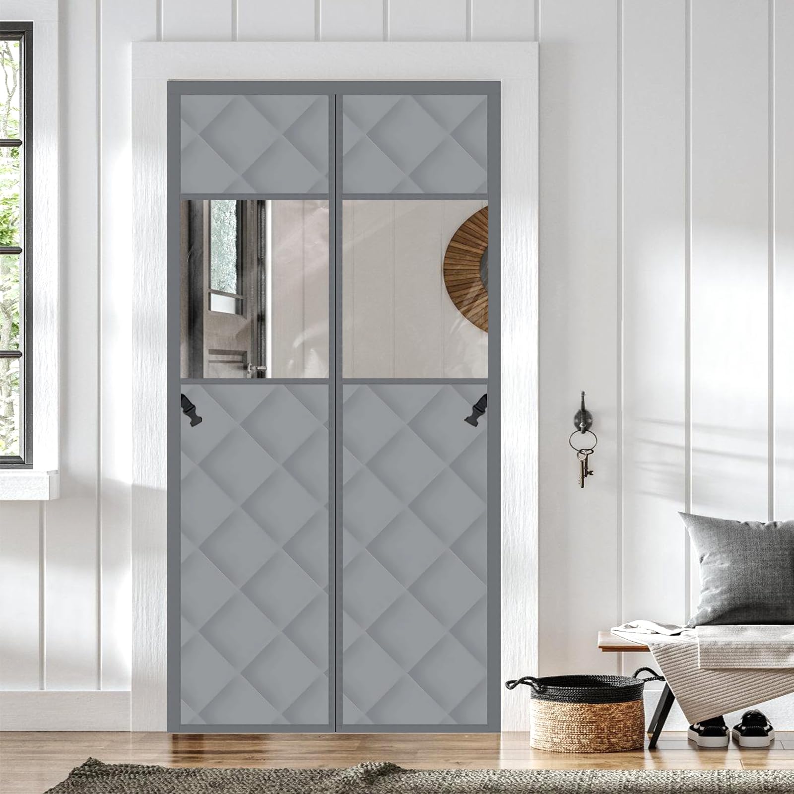 SUNOYA Tenda termica magnetica, protezione dal freddo, per porta, 90 x 210 cm, protezione dal freddo, per porta, inverno, isolante, antivento, impermeabile, con finestra trasparente
