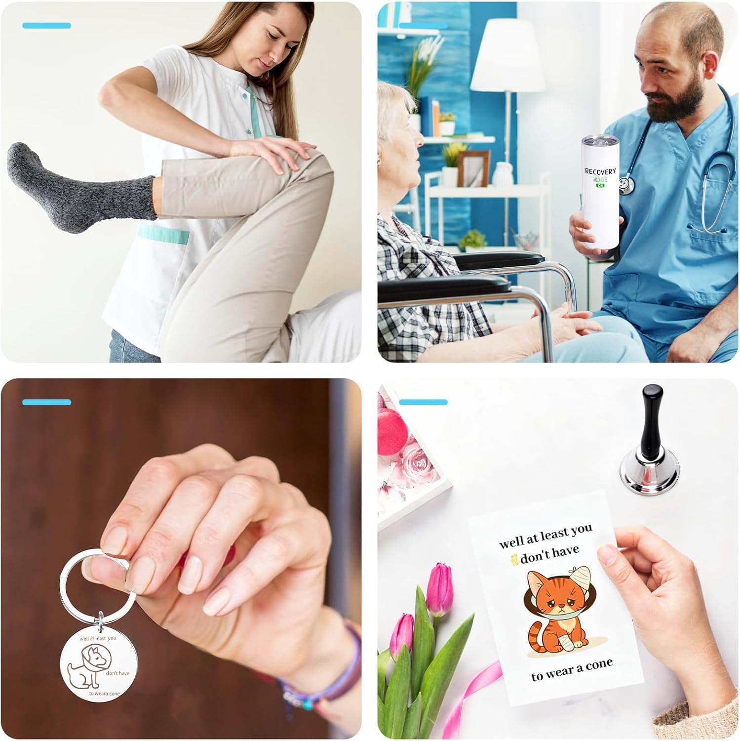 6 Pcs Funny Get Well Soon Gifts for Women Men, 20oz Hospital Mug Funny Recovery Socks Hand Bell Keychain Greeting Cards Get Well Soon Gifts for Chemo Patients - Image 6
