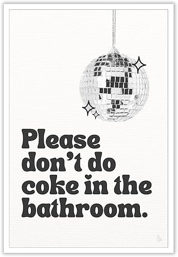 BNGFDV Lienzo decorativo retro de color negro con texto en inglés Please Dont Do Coke in The Bath, arte de pared abstracto, vintage, con bola de