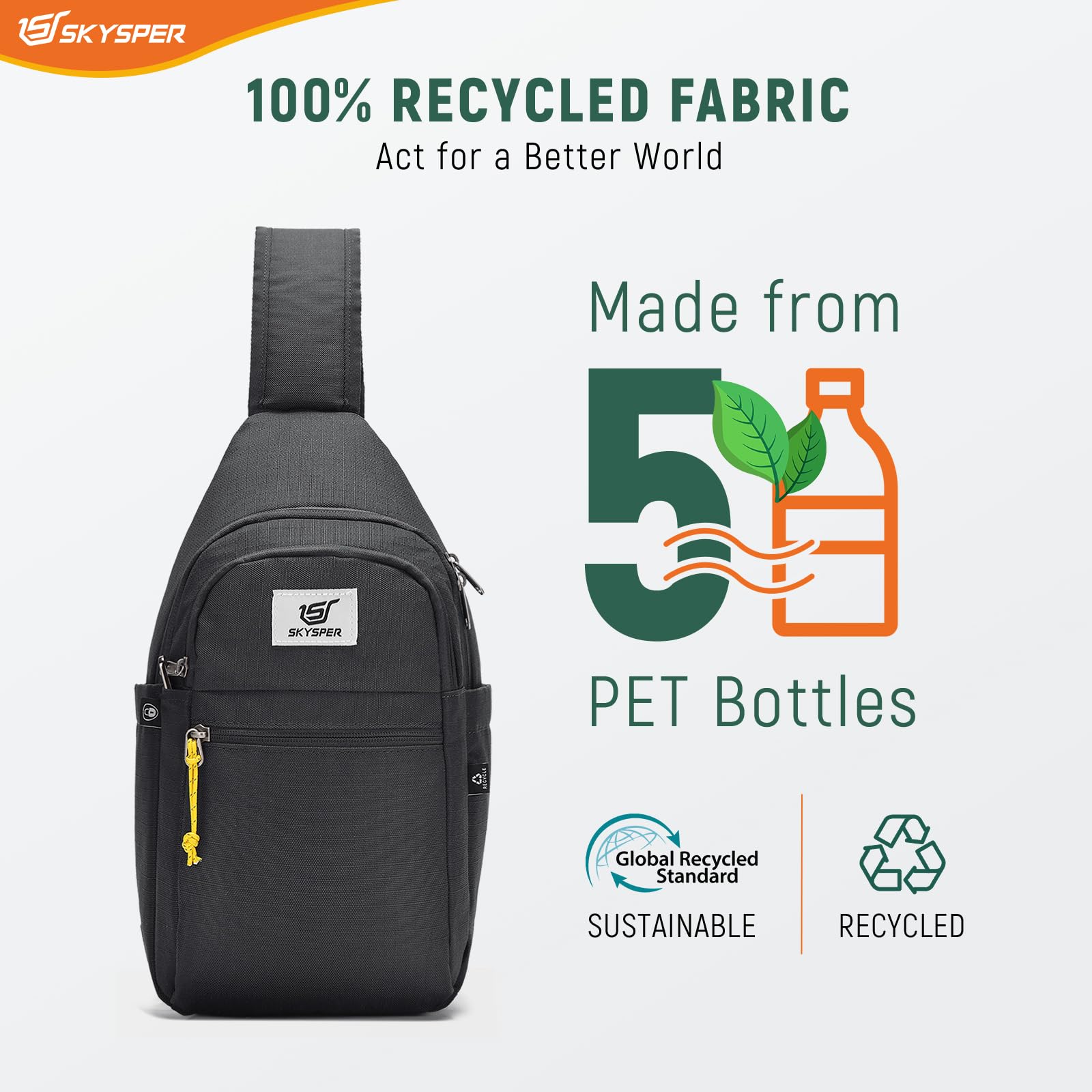 Bolso bandolera antirrobo RFID Bolsa cruzada de viaje reciclada Bolsa de hombro Mochila, Negro -, Bolso bandolera antirrobo RFID 3