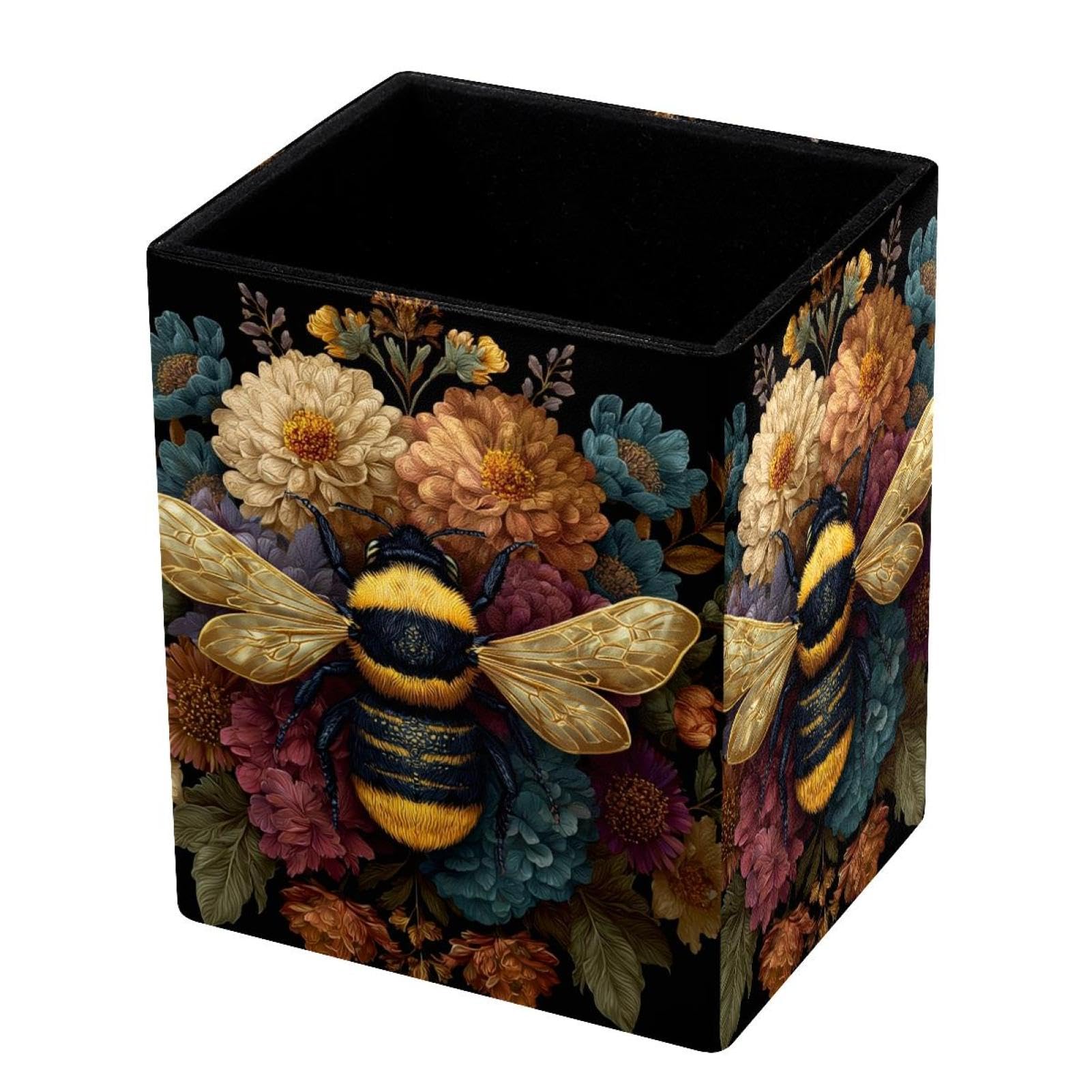 VAPOKF Pencil Holders for Desk, Bee Printed Pen Holders Pen Pot Makeup Brushes Storage Desktop Stationery Supplies Organiser for Home Office