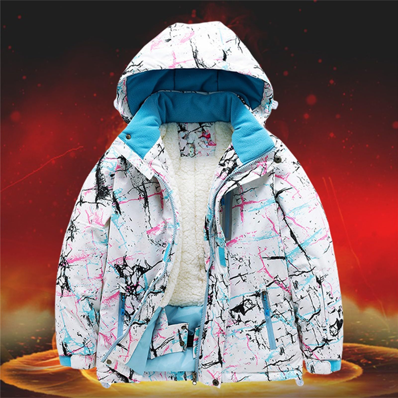 Generisch Schneeanzug Kinder Jungen Mädchen Skijacke Winter Wasserdicht Winddicht mit Mit Kapuze Und Schneefang Outdoor Regenjacke Fleecejacke Wasserdichte Skijacke Kinder Winddichte Schneejacke