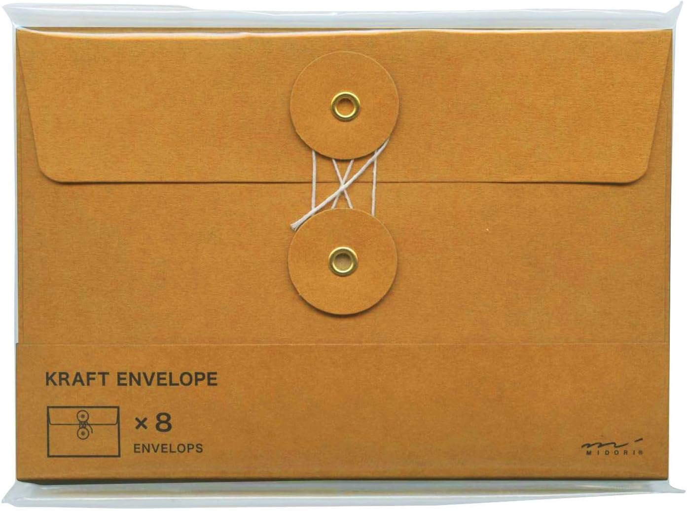 Midori 85673006 Kraft Envelopes, M, Horizontal, With String, Orange, Pack of 8