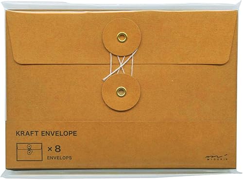 Midori 85673006 Sobres de estraza M, horizontales, con cuerda, naranja, paquete de 8