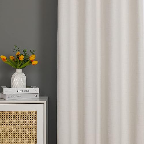 Miniatura 4 de LOYOLADY Cortinas opacas de lino marfil de 102 pulgadas de largo, juego de 2 paneles de cortinas con aislamiento térmico para sala de estar,