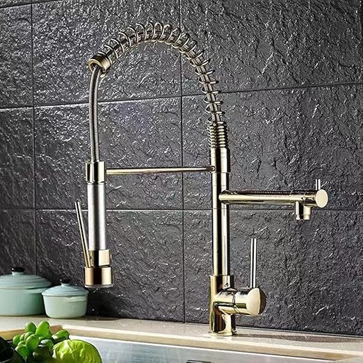 Copper Kitchen Taps Brass Hot and Cold Basin Mixer Tap Single Handle Double Function Spring Pull Down Style Rotating Black/Nickel Gold