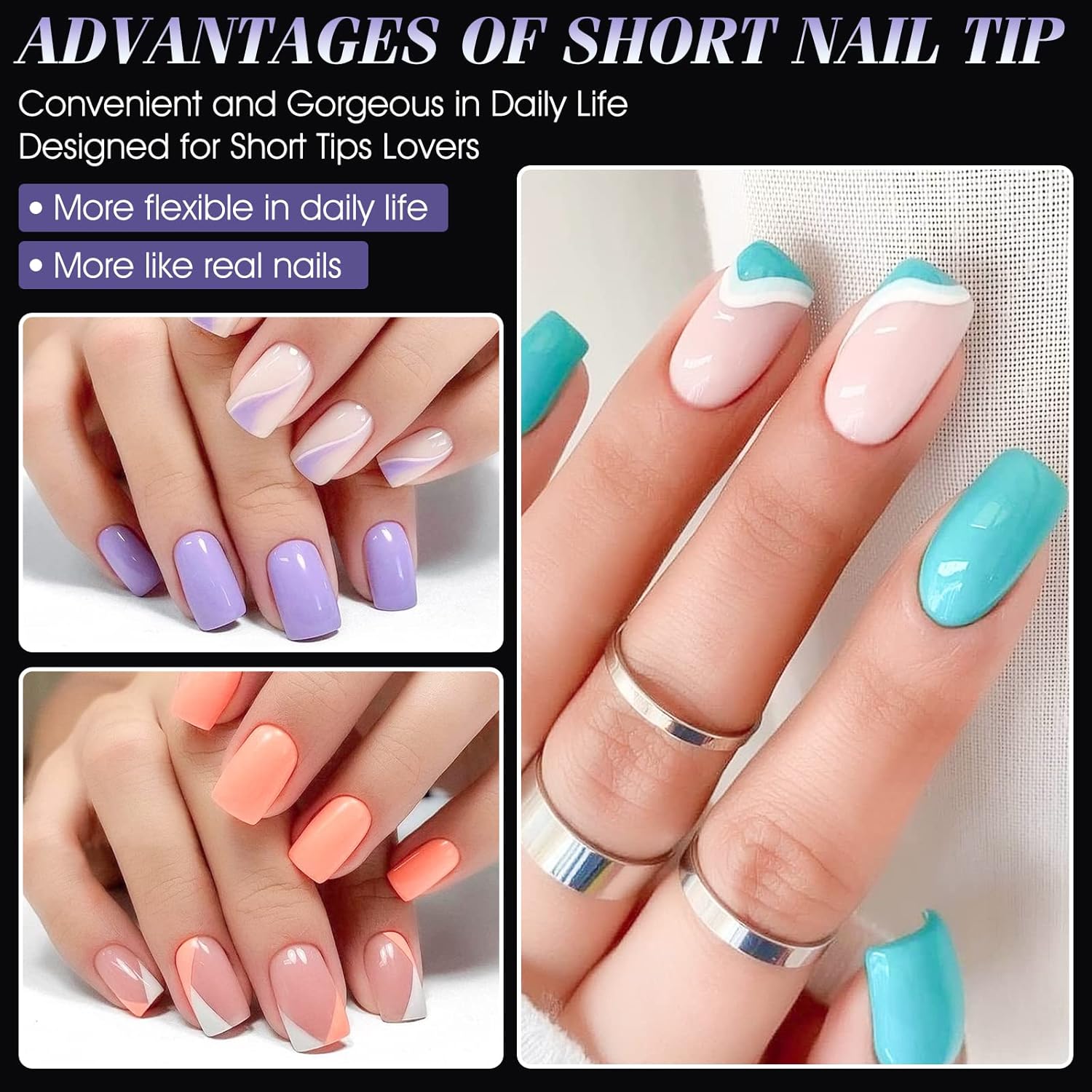 Gelike EC Soft Gel Full Cover Tips Kit with 240Pcs Clear Short Square Soft Gel Tips and 6 in 1 Nail Glue Gel