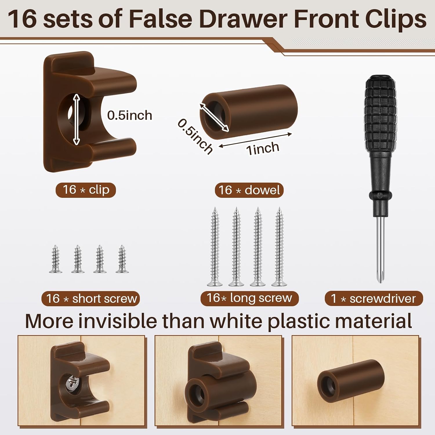 Juexica 16 Pairs False Cabinet Front Clip False Drawer Clips, Brown