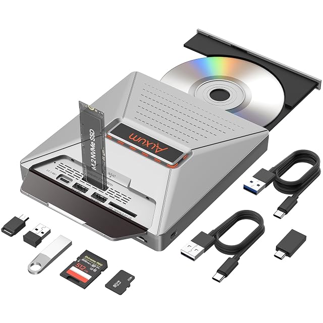 Alxum External CD DVD Drive for Laptop 7 in 1 Portable CD Player DVD Burner with M 2
