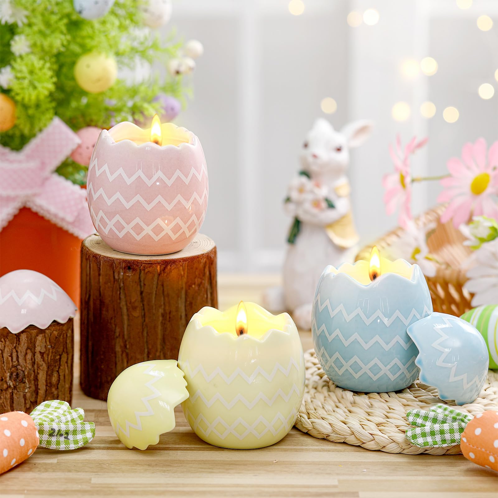 MTLEE 3 Pcs Easter Egg Scented Candle Easter Gift for Women Mom Her Egg Candles Decoration for Spring Home Party Coworkers Table Supplies Decor(Stripe)