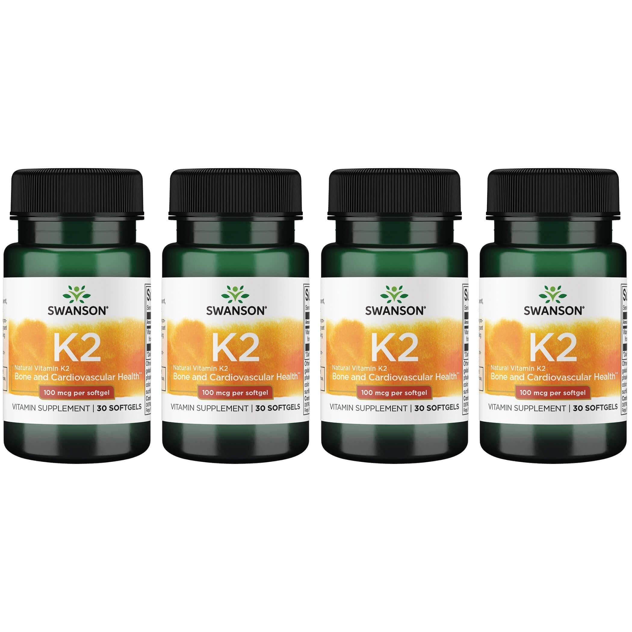 Swanson Vitamin K2 (Menaquinone-7) (30 Softgels,100mcg Each, 4 Pack) 30 Count (Pack of 4)