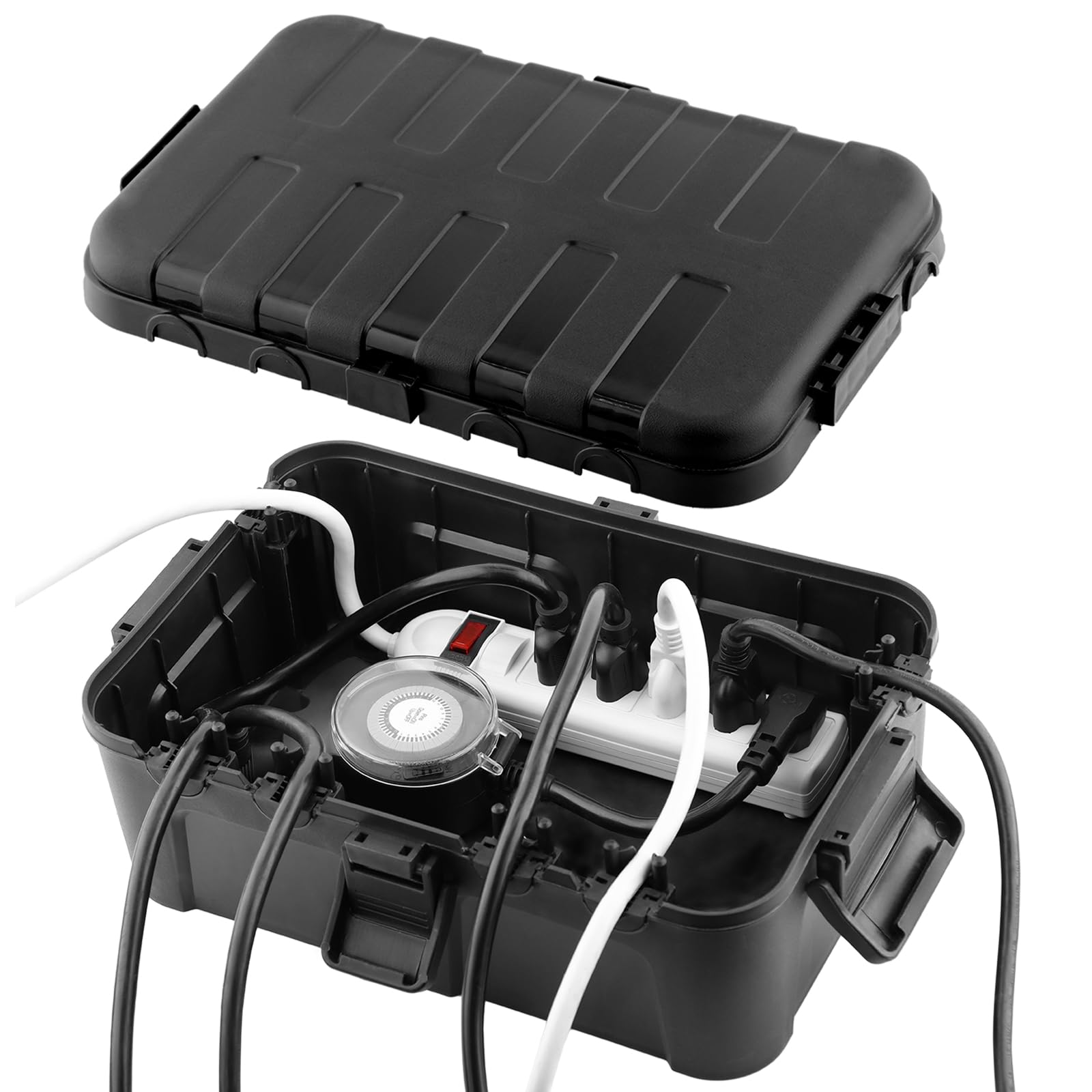 Outdoor Weatherproof Electrical Box, IP54 Waterproof Box, Extension Cord Safety Cover for Power Strip, Outdoor Outlet, Plug, Socket, Timer, Cable Connection, Holiday Light, Black