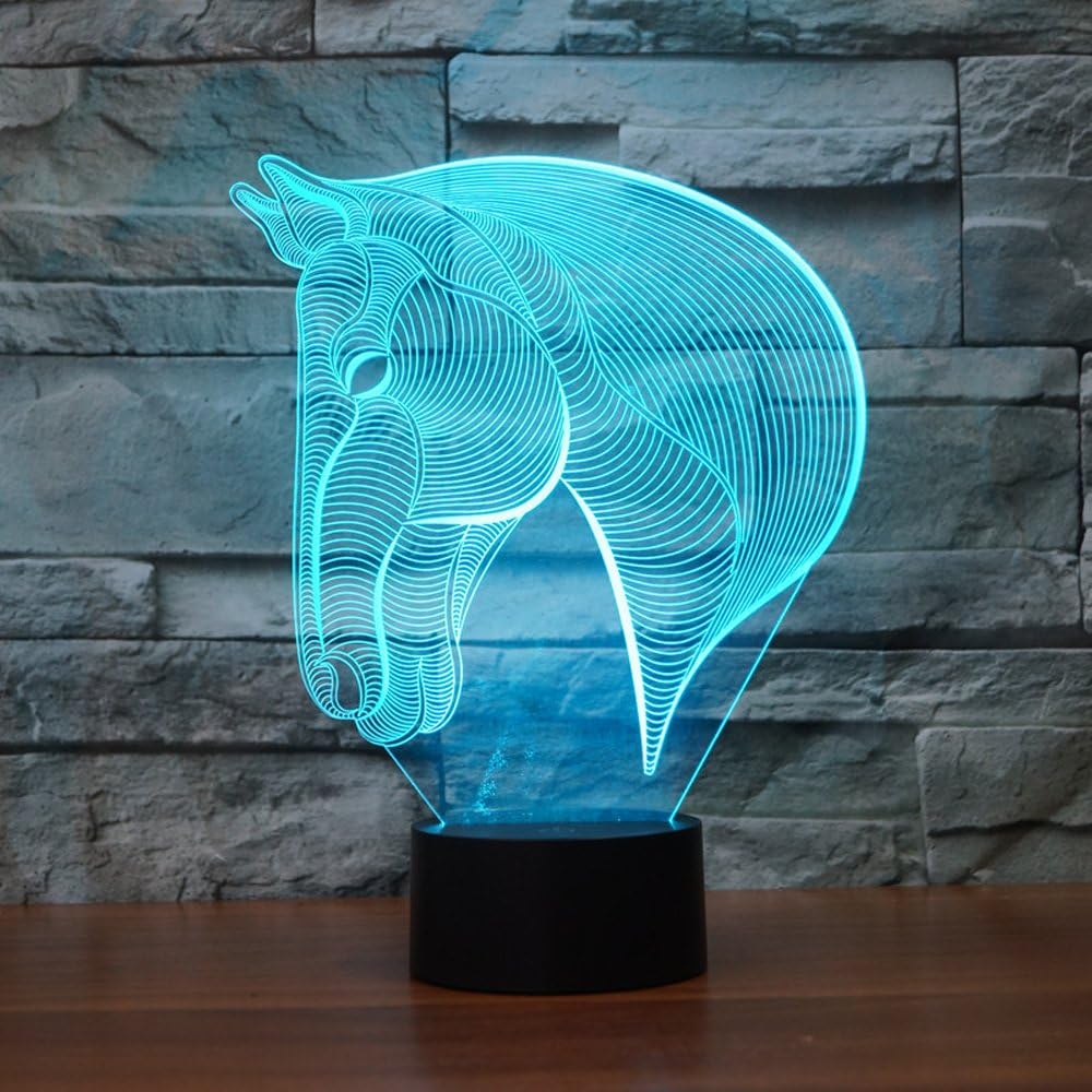 Horse Head 3D Illusion Lamp, Koreyoshi 7 Color Change Night Light Home Decor Bedroom Acrylic LED Art Lamp