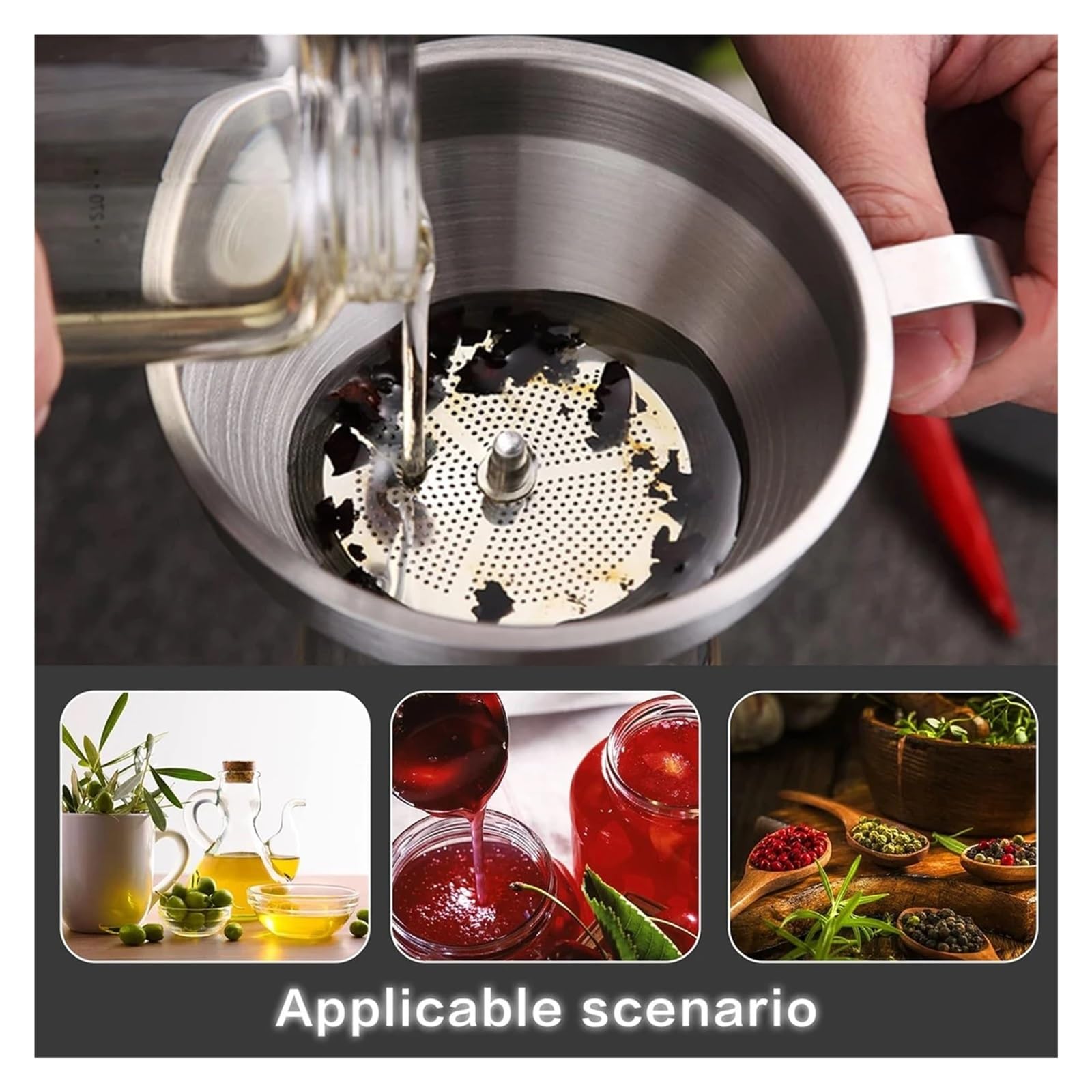 Set di imbuti da cucina, imbuti in acciaio inossidabile, imbuto da cucina in acciaio inossidabile 304, imbuti da cucina in metallo di alta qualità con filtri for il trasferimento di strumenti for olio