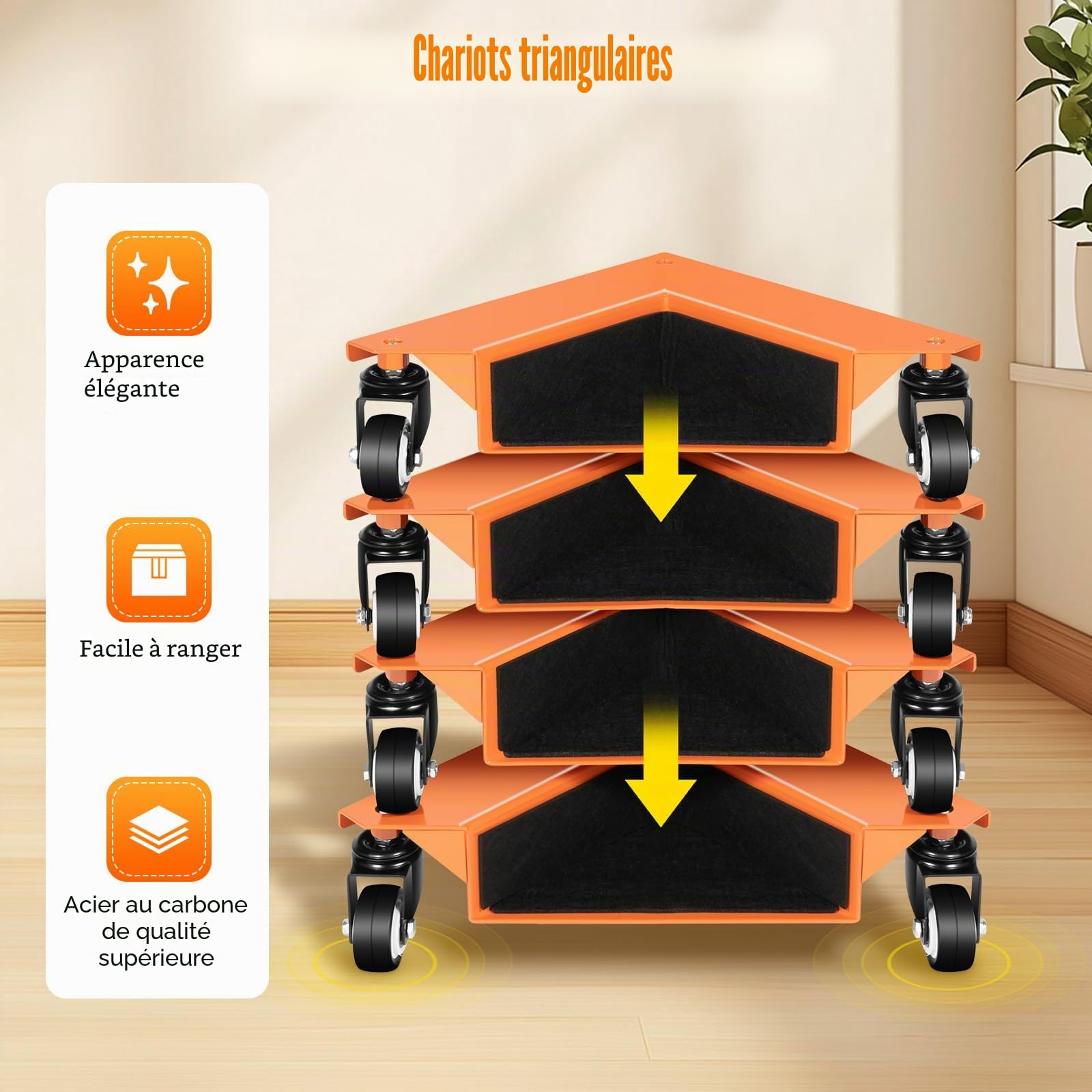 Déplace Meuble Roulette 4 Pièces Charge 639kg, Coin Lève Meuble avec roulettes Pivotantes Acier Carbone, Chariot de Transport Meuble Lourd Piano Frigo Canapé Déplacement Facile