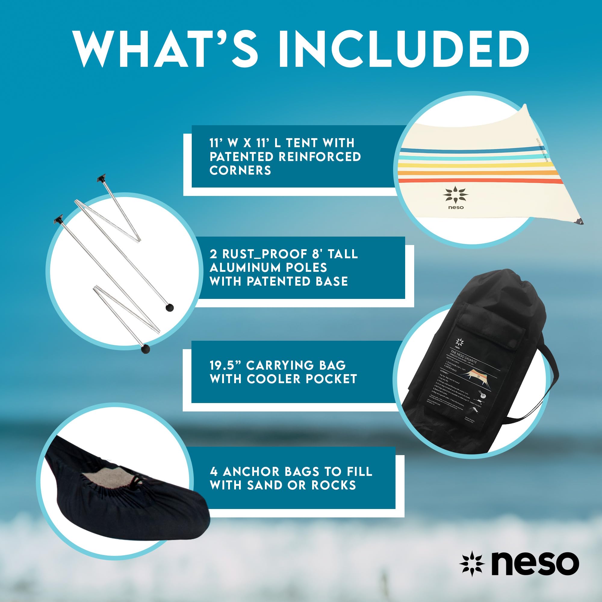 Tienda Neso Tents Gigante Beach, 2,5 m (8 pies) de Altura, 3,4 m (11 pies) x 3,4 m (11 pies), Esquinas reforzadas y un Bolsillo más frío