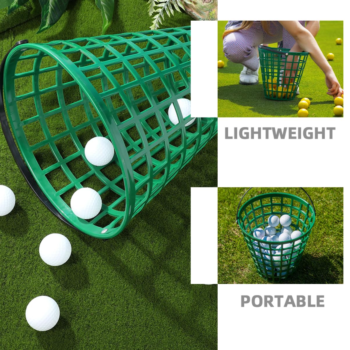 PRETYZOOM Cesta Organizadora de Balones de Golf de Plástico 2 Piezas | Verde, Capacidad para 100 Unidades, Portátil y Resistente, para Jardín y Organización de Bolas