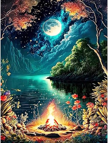 Miniatura 9 de Huacan Kit de pintura de diamantes AB para adultos, diseño de luna de playa, arte de diamantes redondos, puntos de diamante para principiantes,