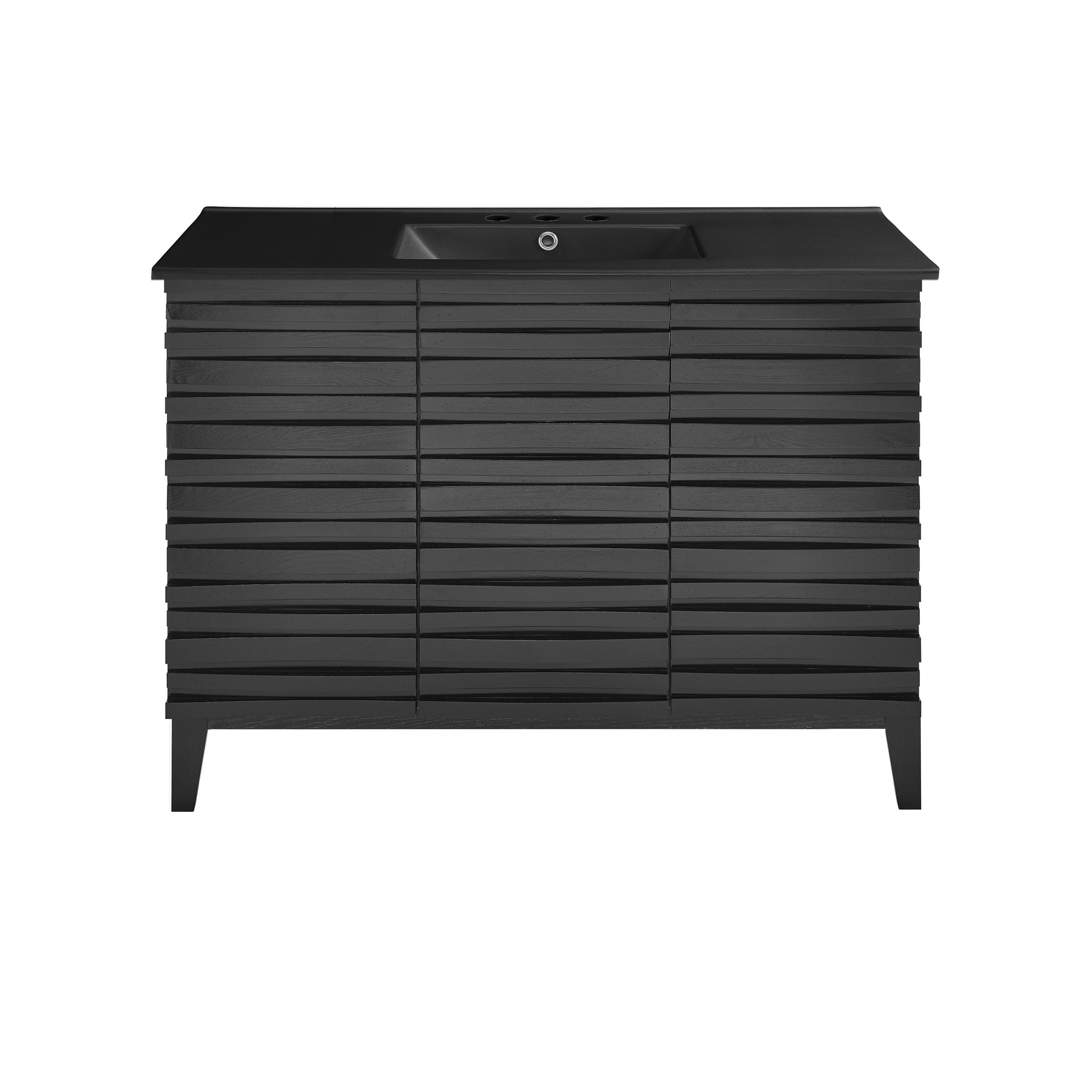 Swiss Madison Cascade 48 in. Black Oak Bathroom Vanity with Black, 3-Hole Ceramic Sink Top