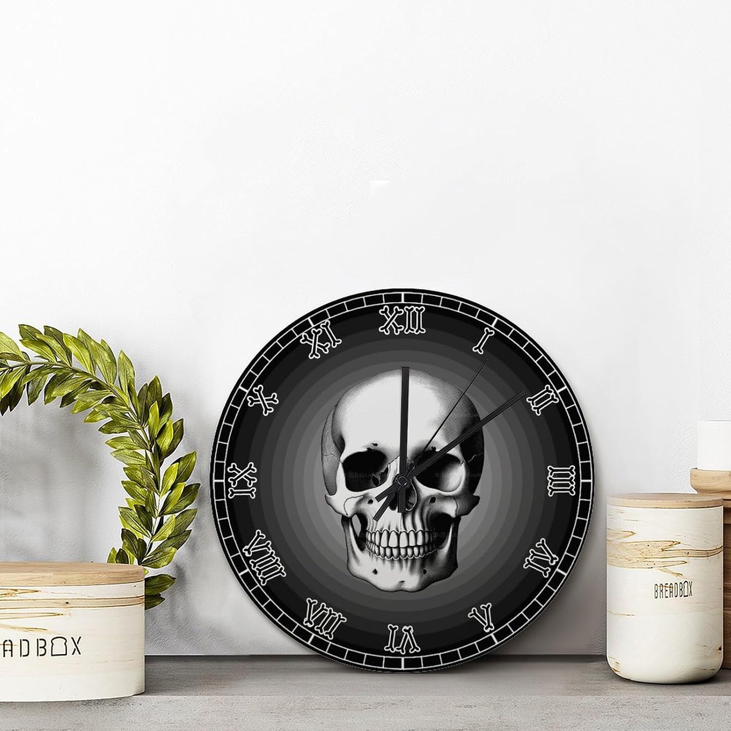 ArogGeld Dark Modern Wall Clocks Battery Operated 15 Inch Non-Ticking Skull Bones Skeleton Time Clock Modern Wall Hanging Art Farmhouse Home Decor for Living Room Kitchen Bedroom Bathroom