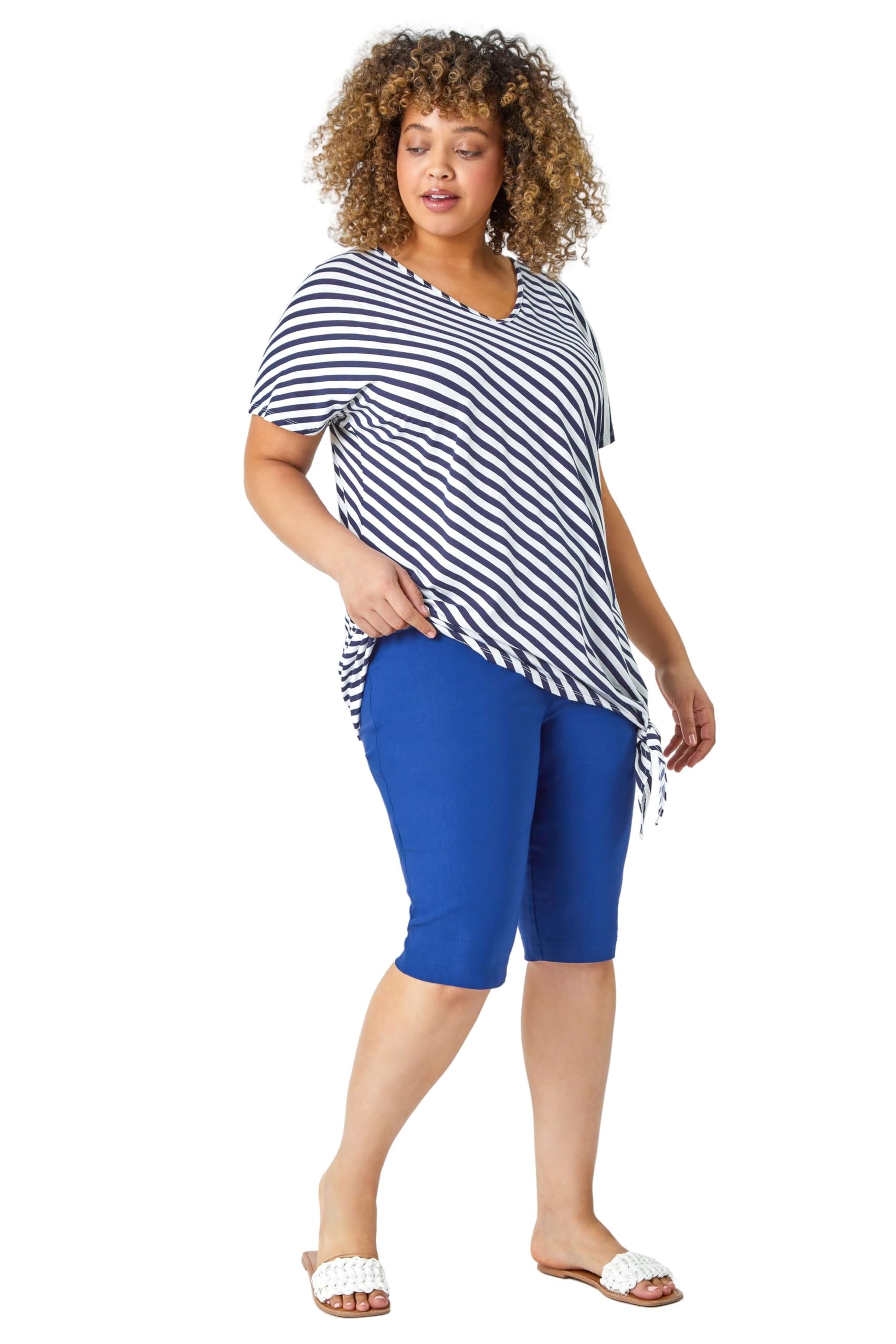 Roman Originals Women's Midnight Blue Plus Roman Knee Length Shorts For Uk - Cropped Capri Stretch Bengaline Pants Crop Trousers Summer Legging Lounge Essentials Elasticated Casual Clothes - Size 3032