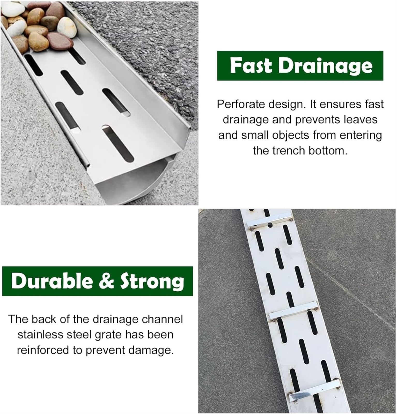 WDJBPSH caniveau Exterieur Extérieur Kit de Drainage Français pour Remplissage de Galets/Pierres de Pluie, 1 M de Long Grille de Drainage À Profil Profond/Drainage de l'eau de Pluie(24.5x19x100cm)